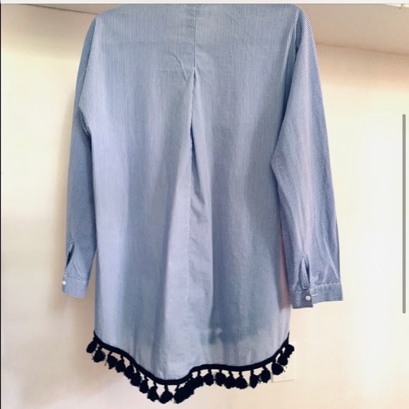 Zara Oversized Button Down Shirt with Tassel Hem - Picture 2 of 6